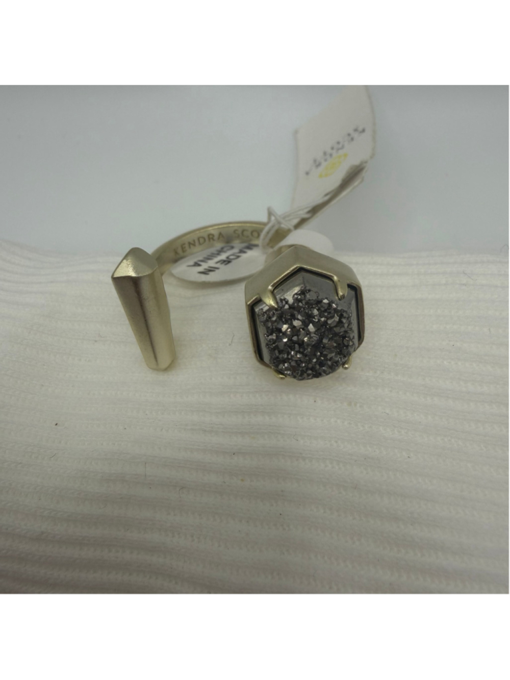 Kendra Scott Theodore Open Ring Gold Tone Hexagon Grey Druzy Adj Cluster Spike